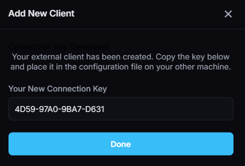 External client setup process